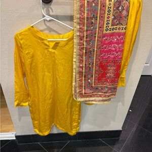 Vibrant Yellow Kurta with Colorful Dupatta